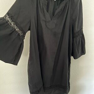 Crown & Ivy Black Tunic Dress with Lace Accents